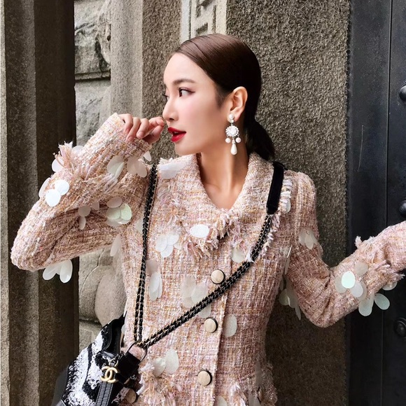 June Eleven Jackets & Blazers - June Eleven Tweed Blazer Dress with Fringe Details